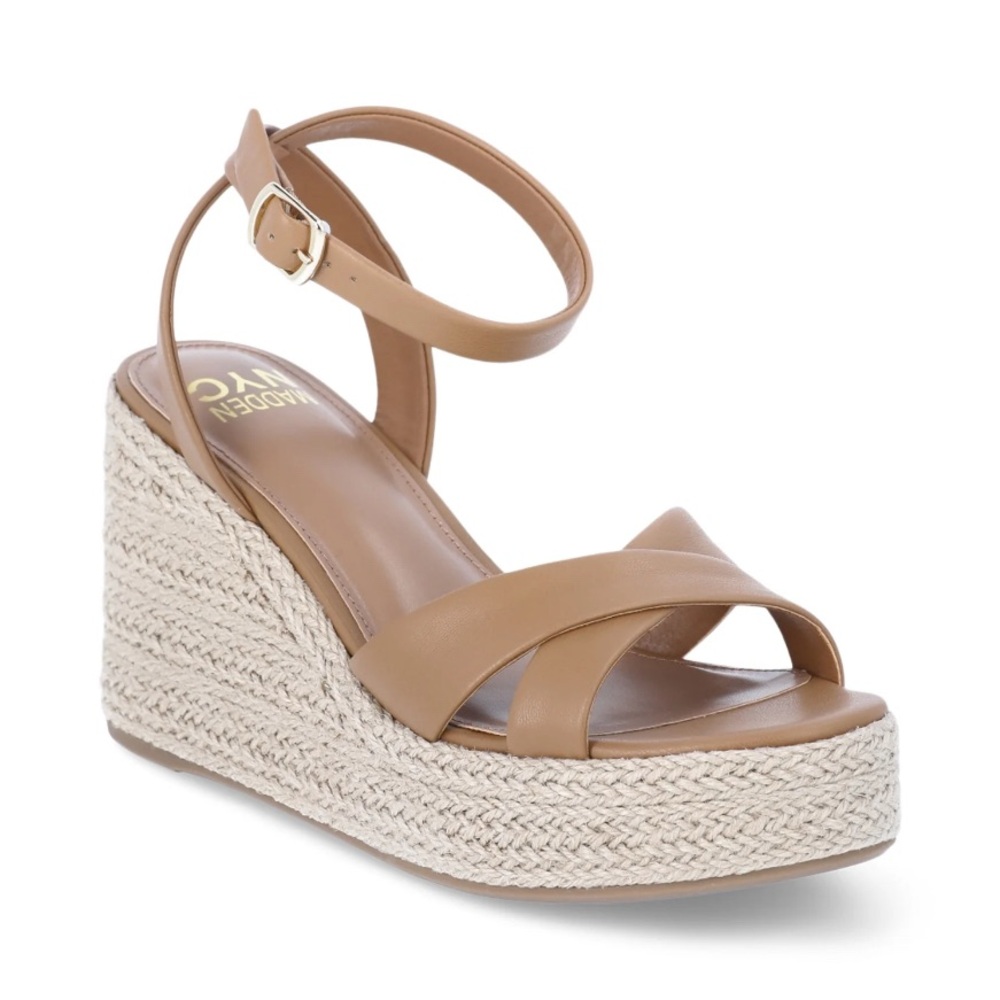 MADDEN NYC WOMEN`S STRAPPY WEDGE SANDAL Beige/Tan